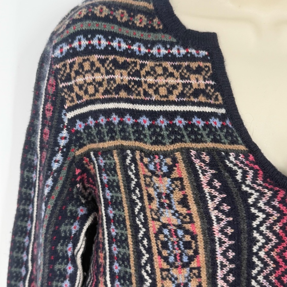Tory Burch Fair Isle Alpaca Wool V-Neck Boho Tunic Sweater sz S Apres Ski Lodge - Picture 5 of 16